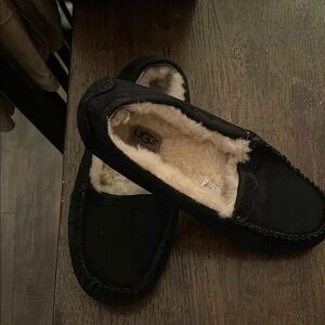 UGG Black Moccasin Slippers with Cream Lining